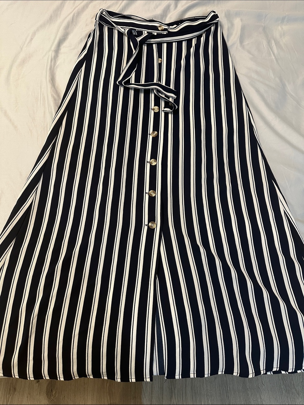 Brand new Vero Moda Navy and White Striped Maxi Skirt with Tie Waist